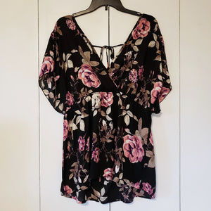 Torrid Black Rose Surplice Babydoll Top Size 0